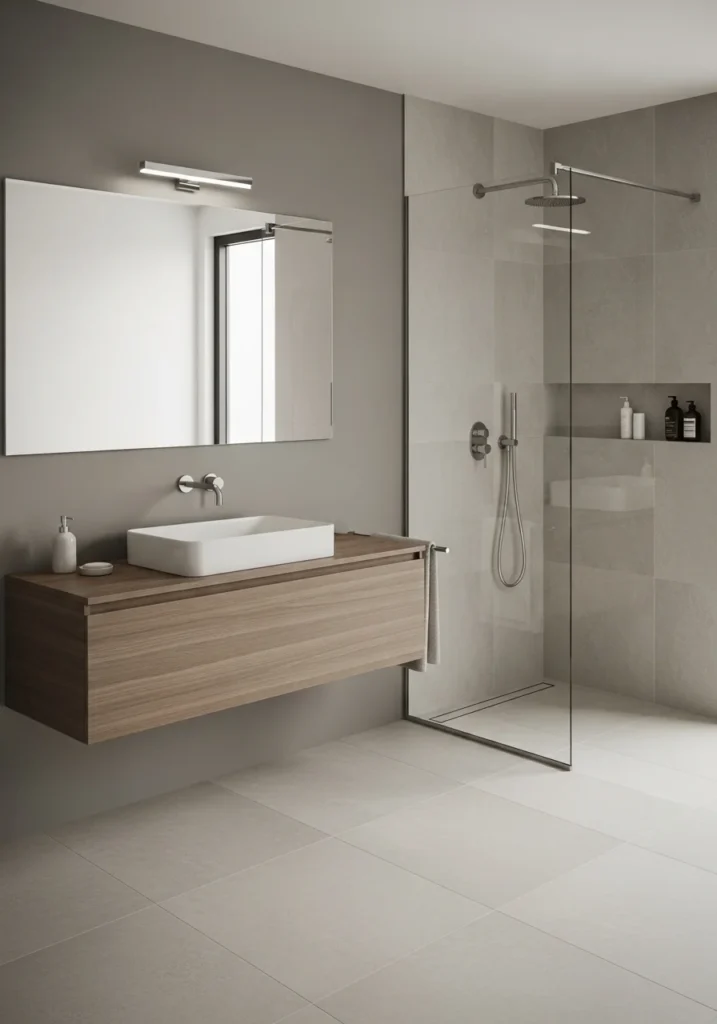 bathroom with large floor tiles modern design