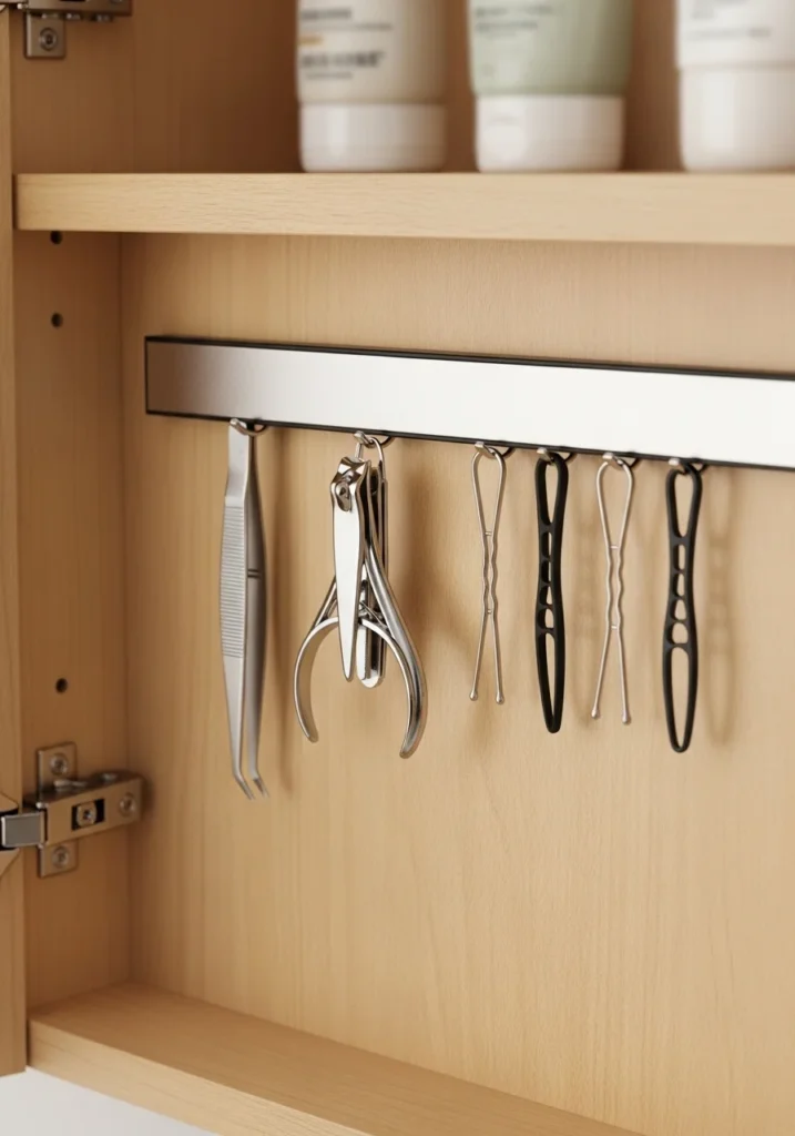 magnetic strip organizing small metal bathroom tools