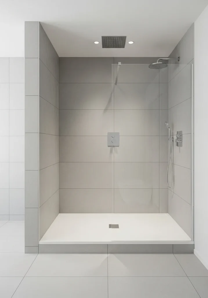 Walk-in shower with minimal threshold for a seamless, spacious look