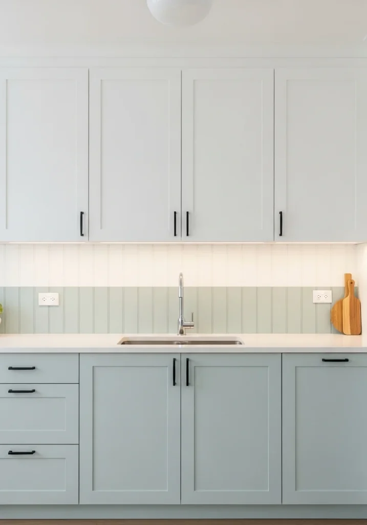 Two tone beadboard backsplash kitchen with modern balanced design