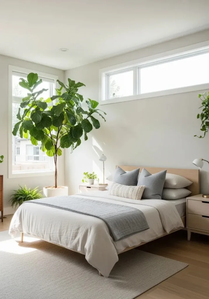 master bedroom decorated with indoor plants
