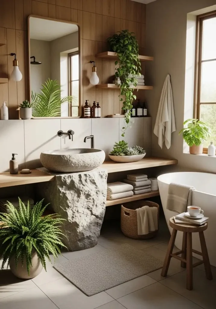 nature inspired bathroom sink stone basin spa style design