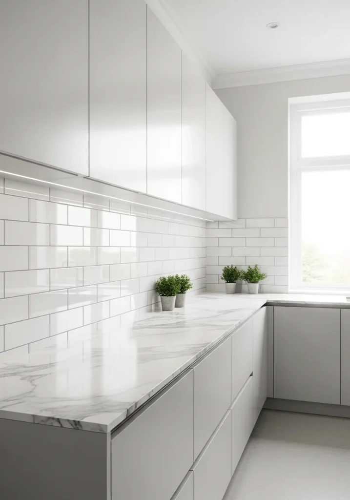 White kitchen with classic subway tile backsplash
