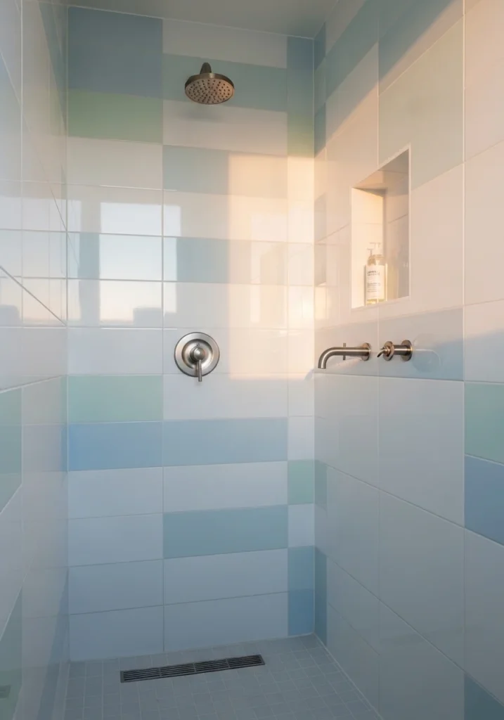 Light-colored glossy tiles making a small shower feel brighter and spacious