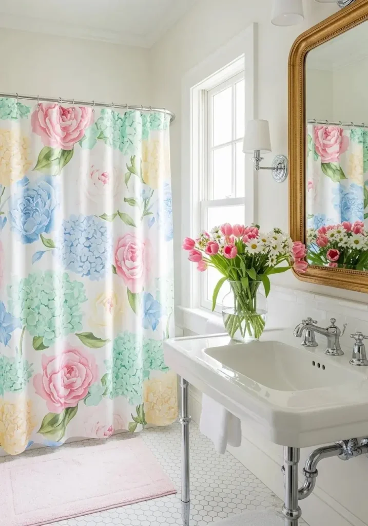 floral bathroom curtain fresh colorful bathroom idea