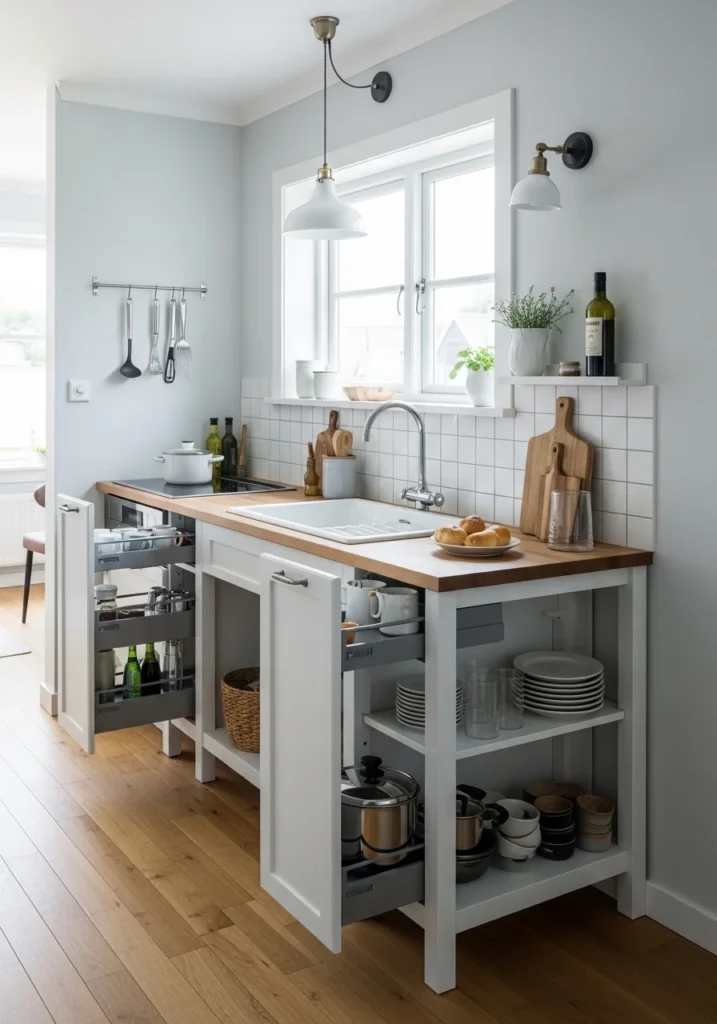 Compact kitchen island with sink for small kitchens or apartments