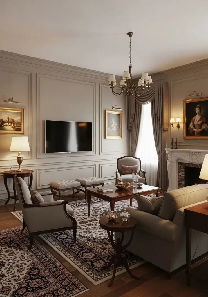 TV wall with elegant panel molding design.