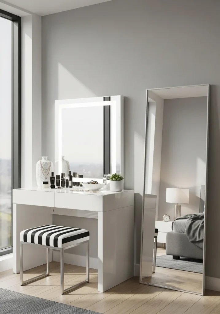vanity with full length mirror bedroom setup idea