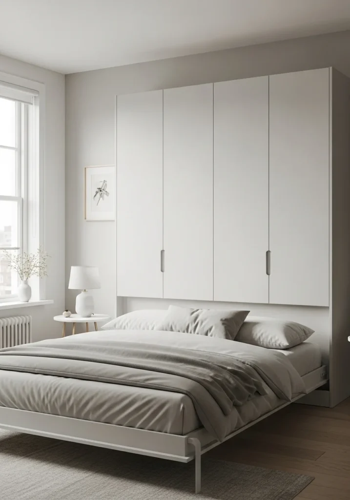 Modern minimalist Murphy bed with clean lines and neutral design.