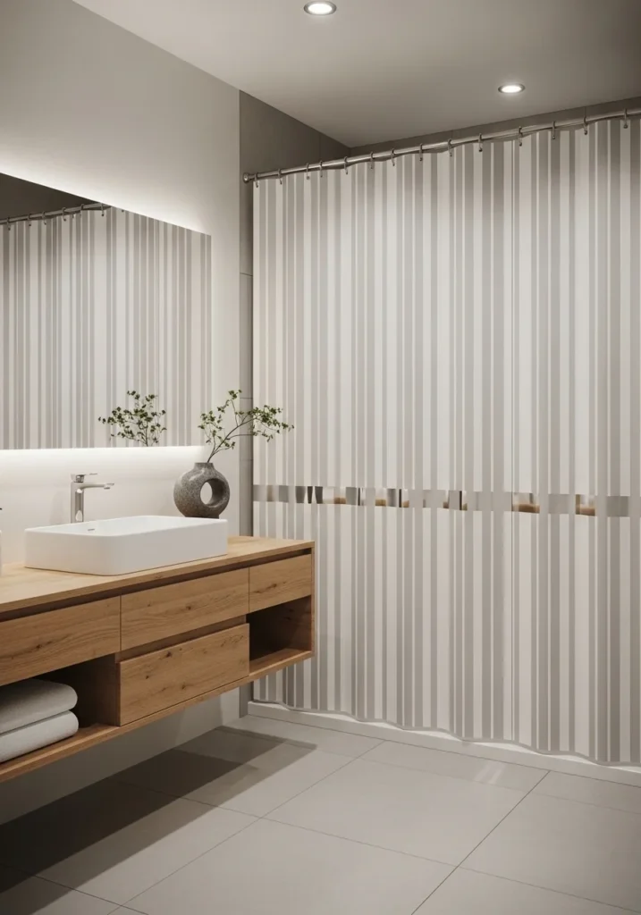 striped bathroom curtains subtle modern bathroom style