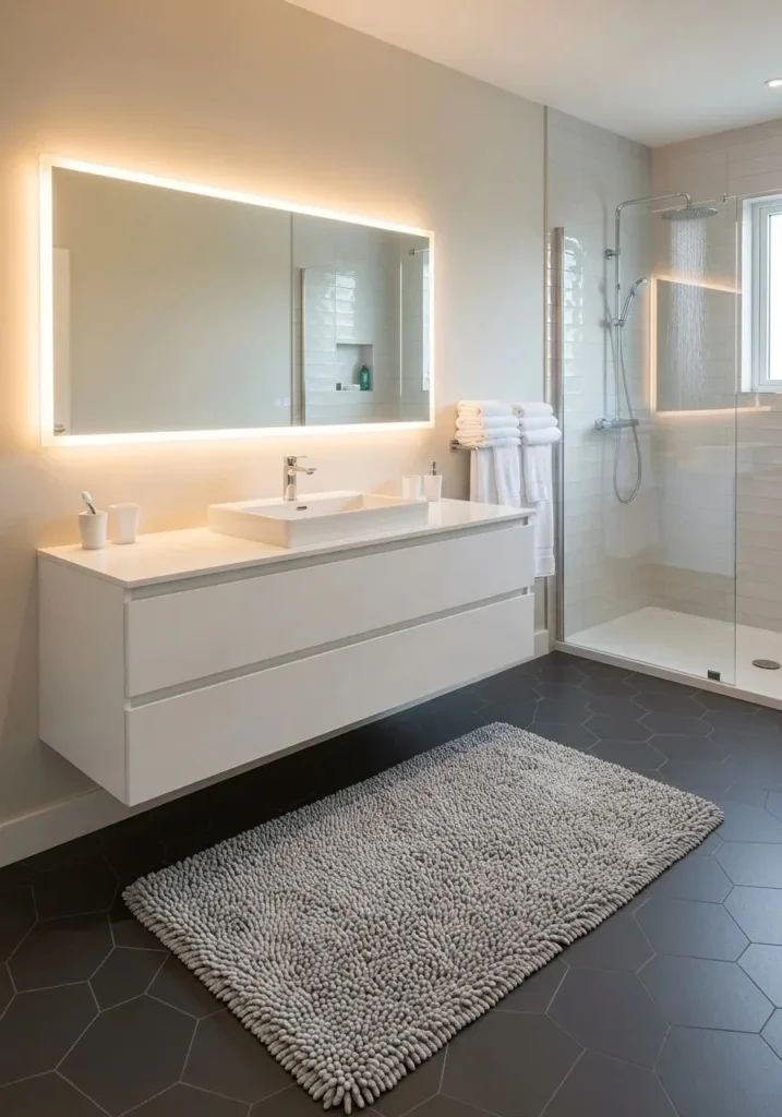 Microfiber quick dry bathroom rug for comfort and practicality