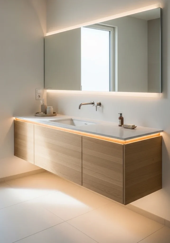 bathroom with modern floating vanity design