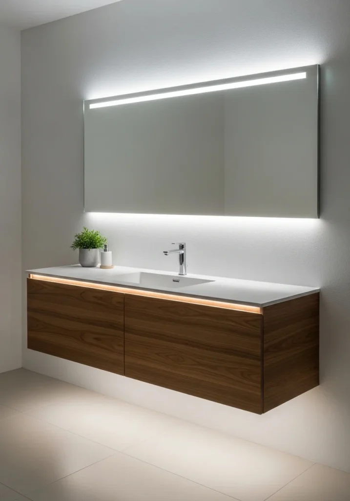 floating bathroom sink modern wall mounted vanity with lighting