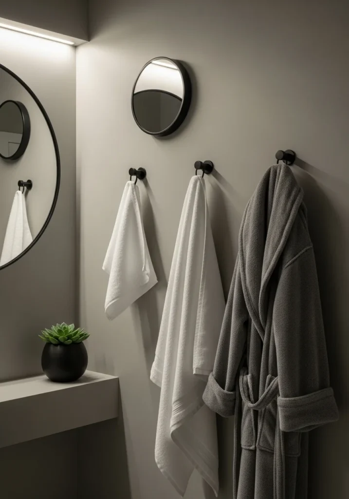 : wall hooks for towels in small bathroom