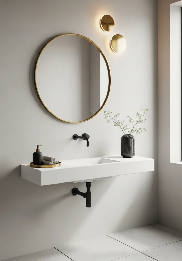 bathroom with mixed metal finishes brass and black