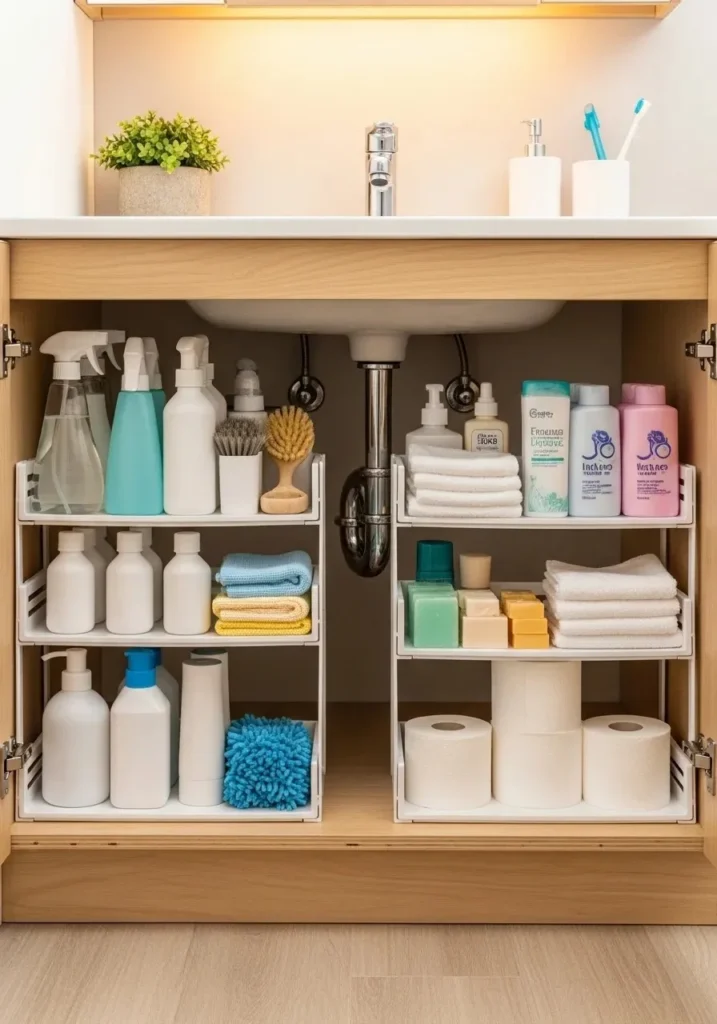 under sink stackable organizers bathroom storage