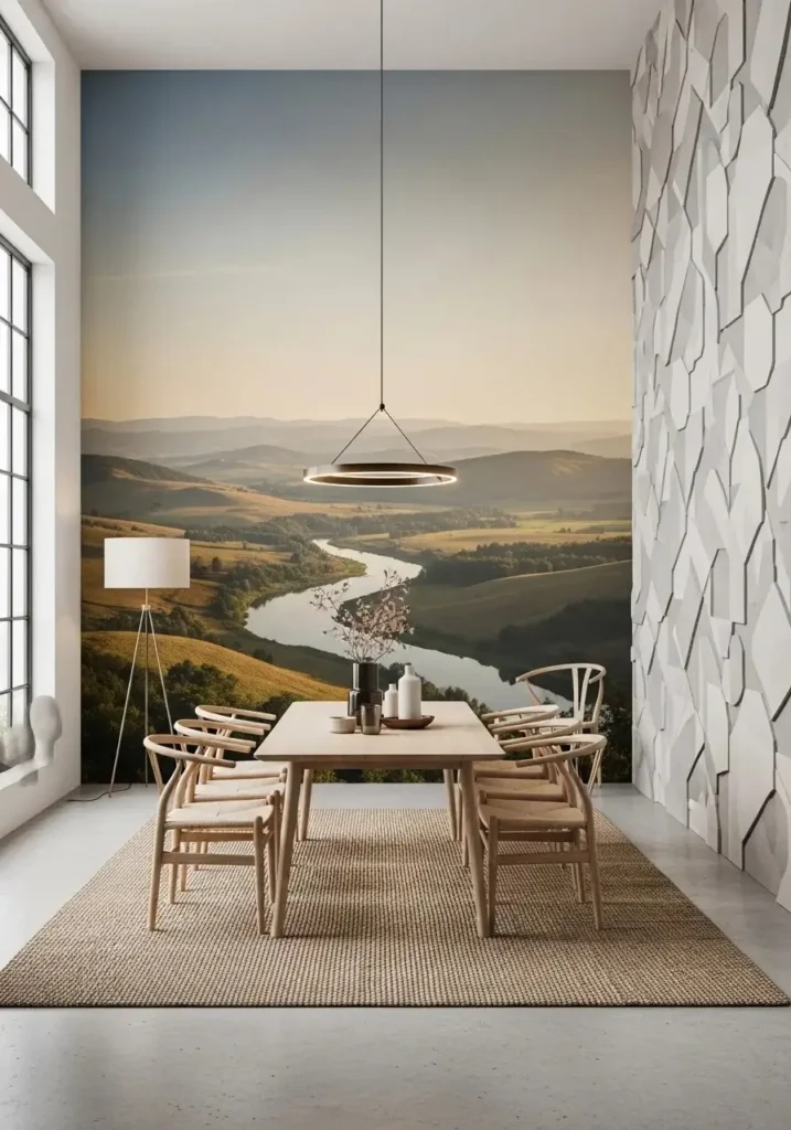 wall mural dining room bold artistic wallpaper idea