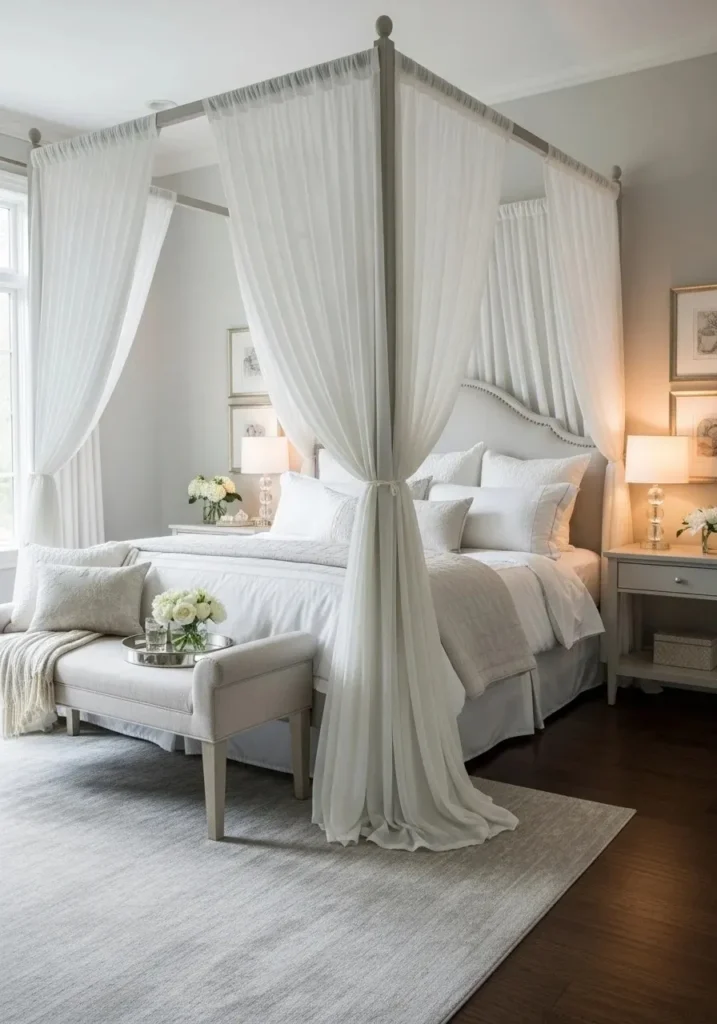 elegant canopy bed in master bedroom