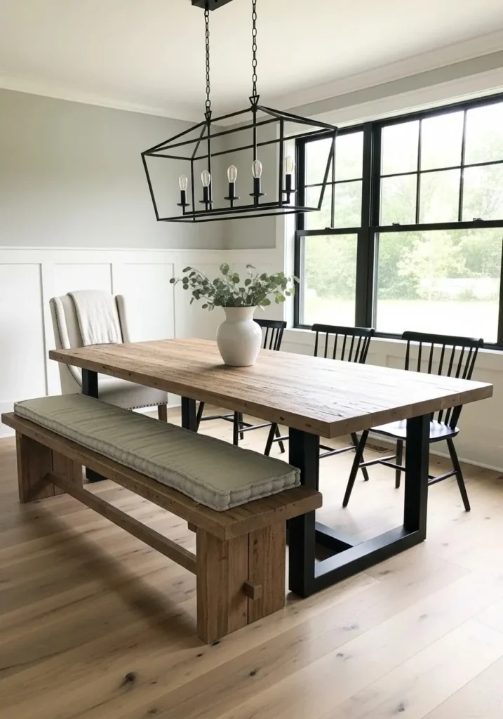 Dining room decor with bench seating for relaxed dining space