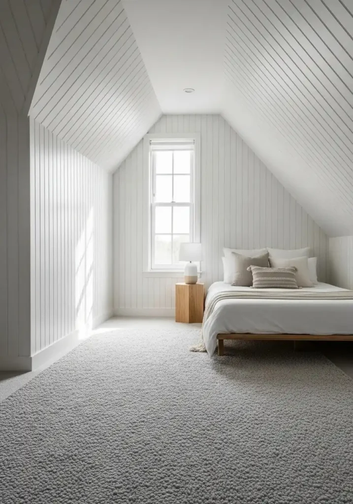 Attic bedroom with vertical panel walls