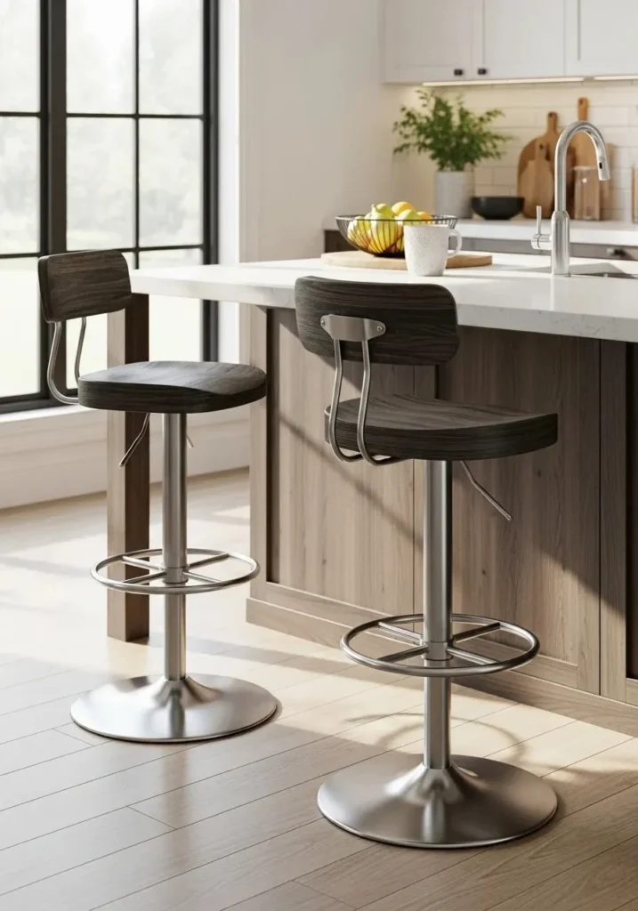 Adjustable height bar stools at a kitchen island for versatile seating for adults and kids