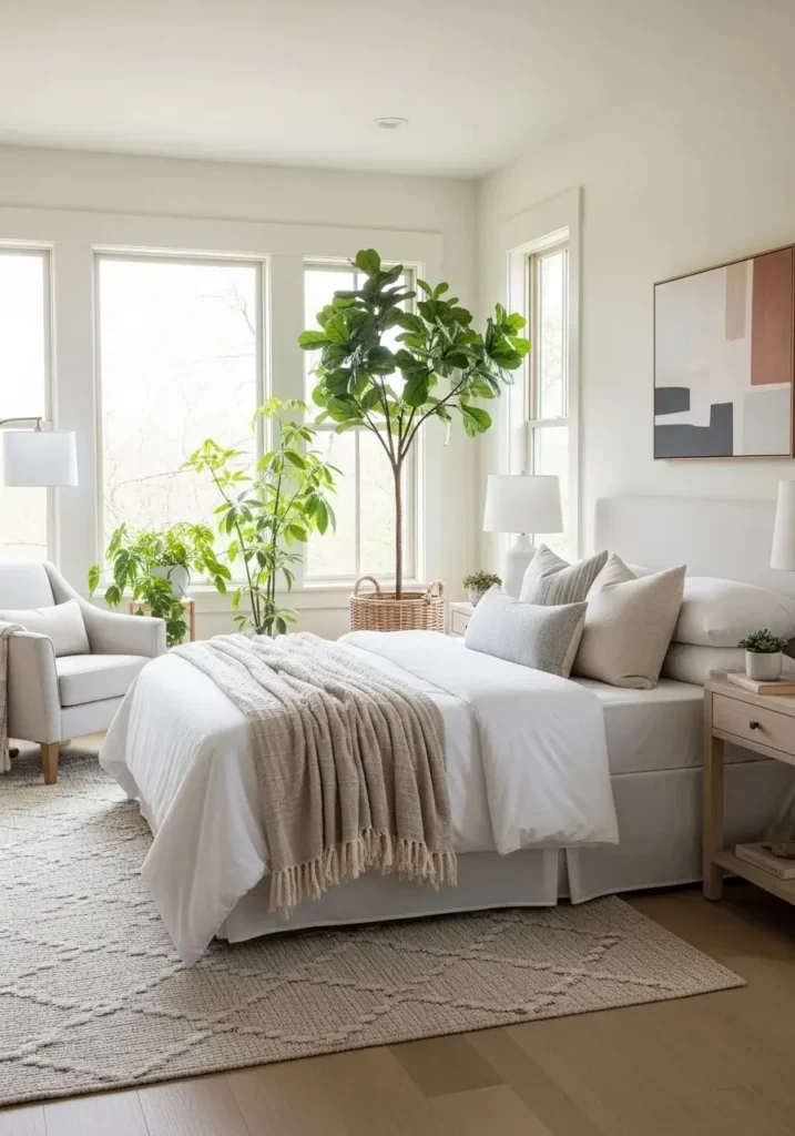 Full guest bedroom indoor plants fresh calm natural relaxing environment