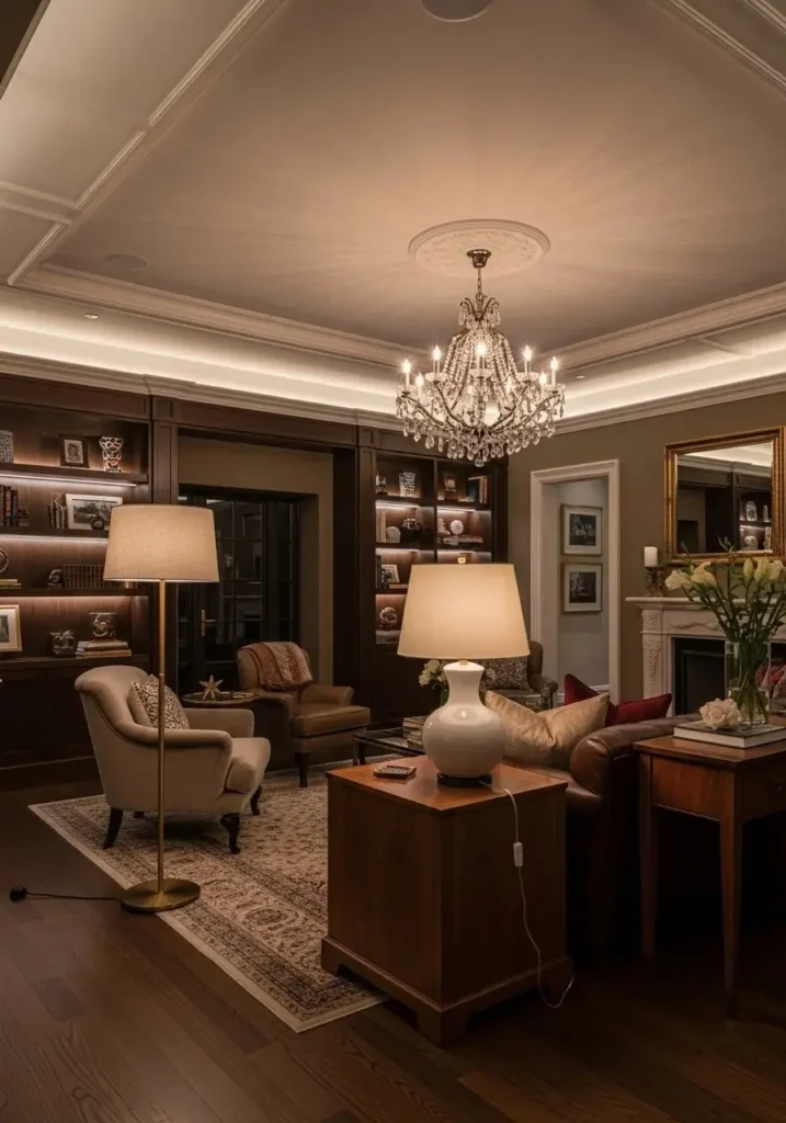 luxury living room layered lighting design