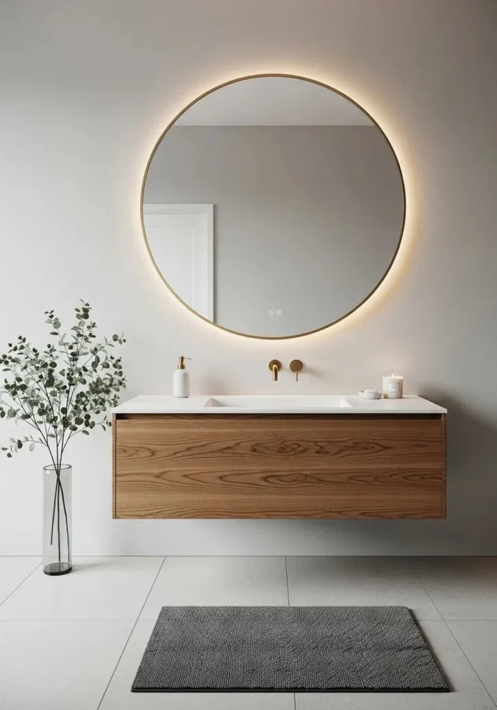 Statement mirror creating a focal point in a small bathroom