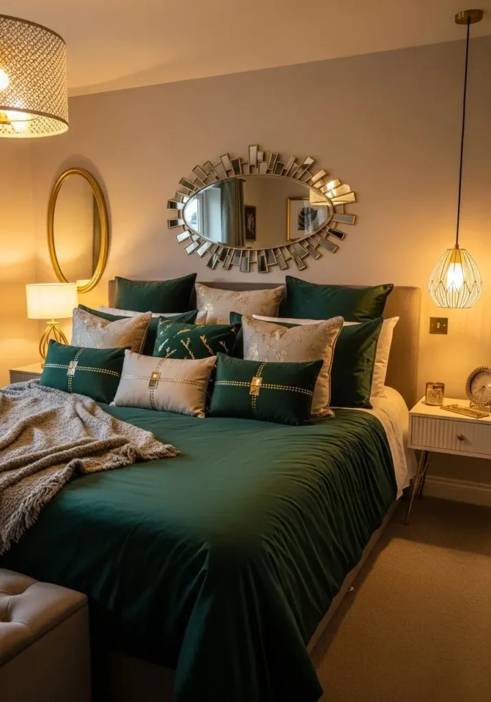 dark green velvet bedding luxury bedroom decor idea