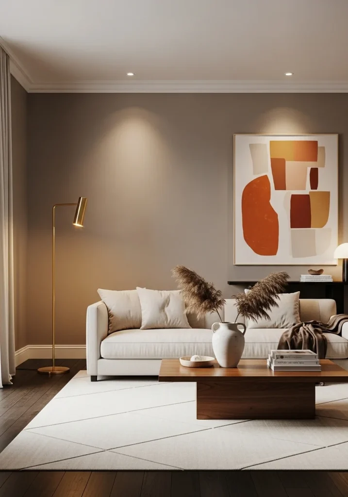 Gold floor lamp adding elegance to living room