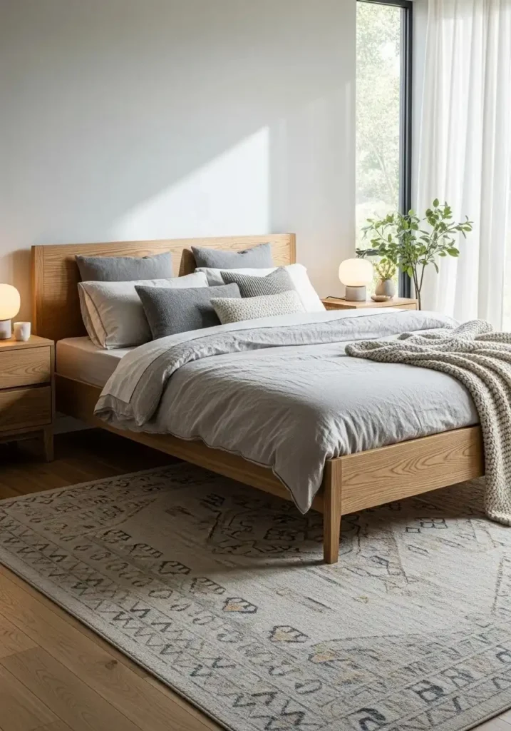 master bedroom design with natural wood accents