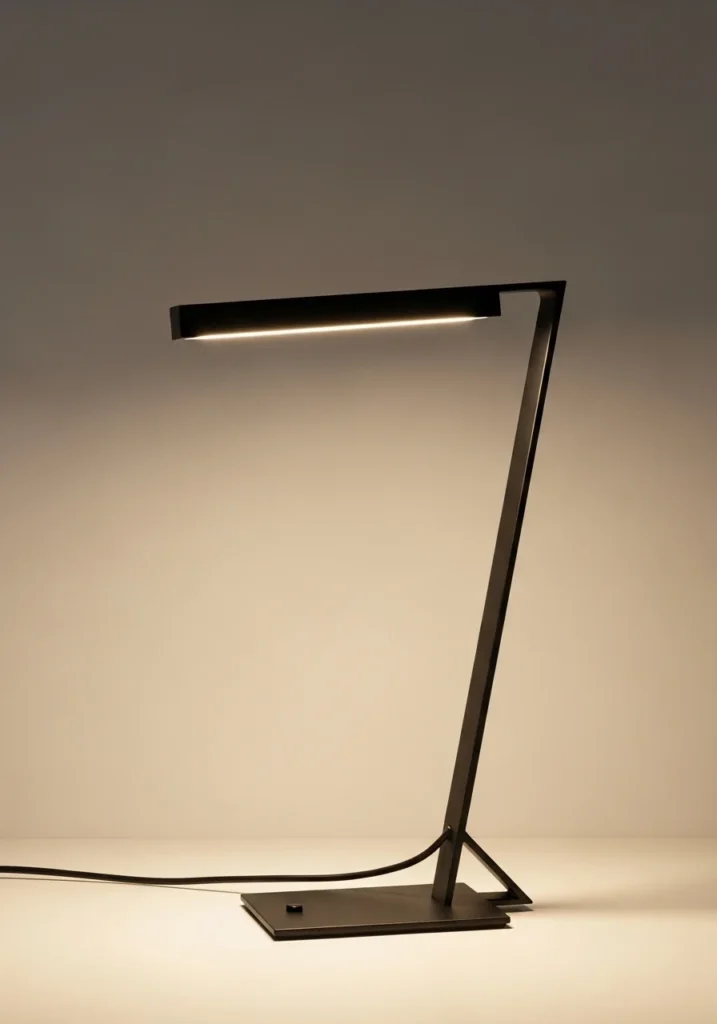 Minimalist modern lamp with black metal base in bedroom