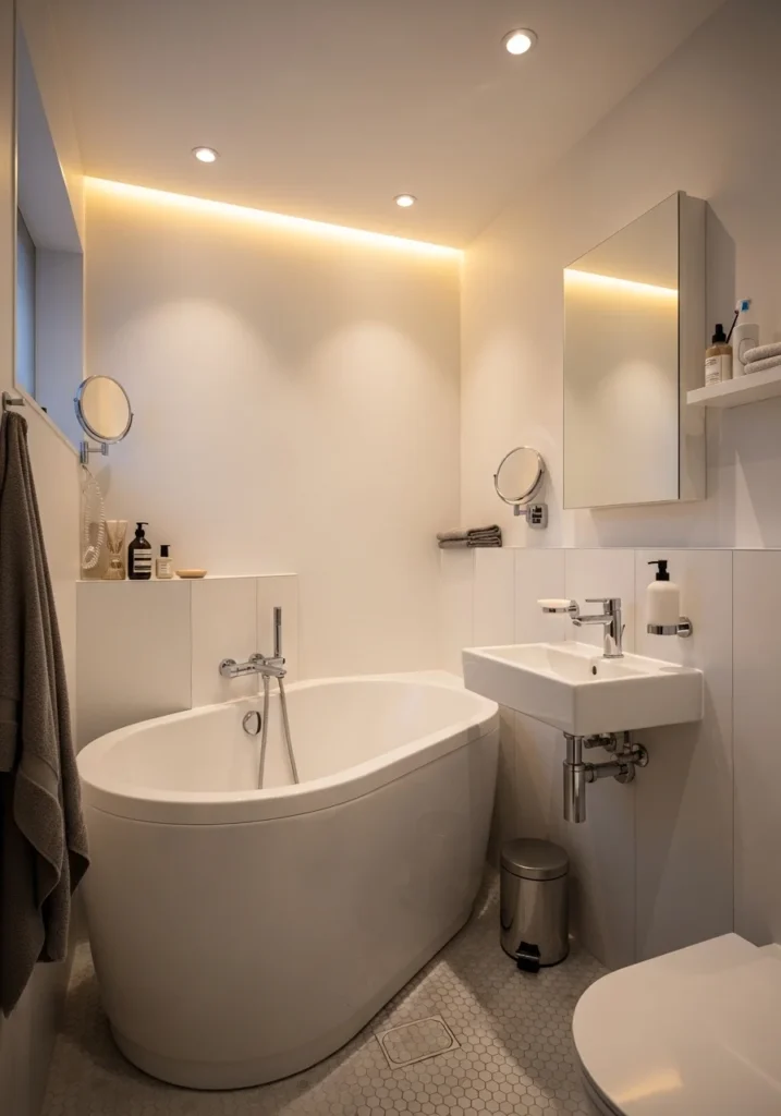 Small bathroom with freestanding mini bathtub