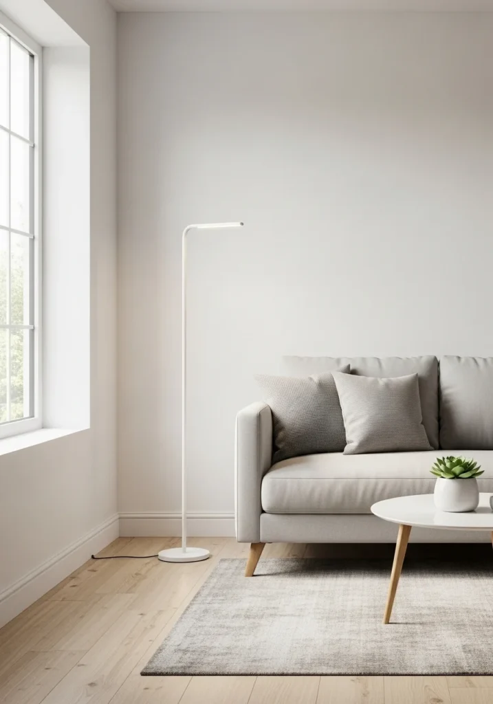 Minimal LED floor lamp in modern living room