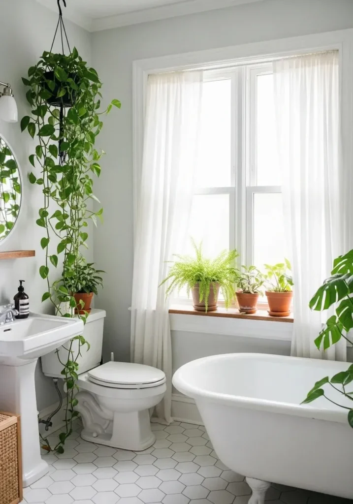 Small bathroom decorated with plants for a fresh look