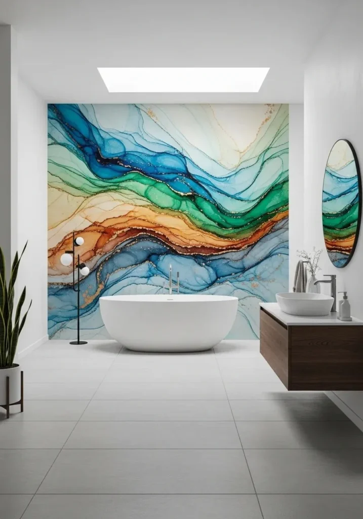 artistic mural bathroom wallpaper creating a bold statement wall