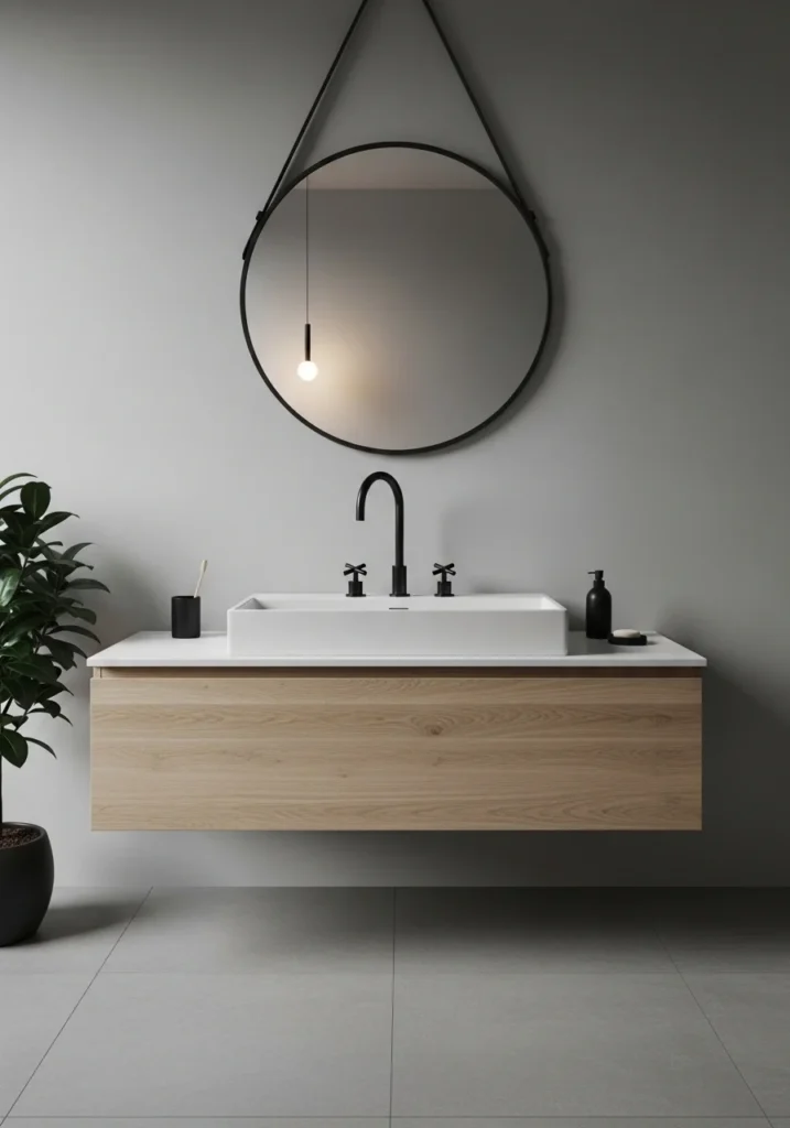 Matte black bathroom fixtures paired with a white sink for modern contrast.