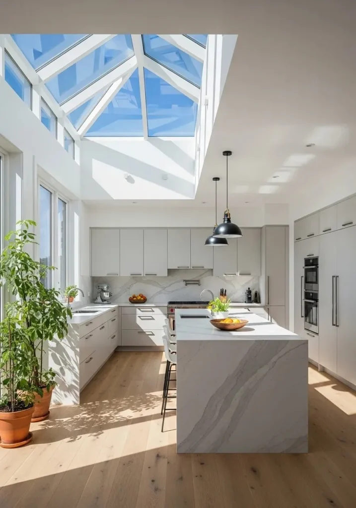 skylight kitchen ceiling bringing natural light and bright open atmosphere