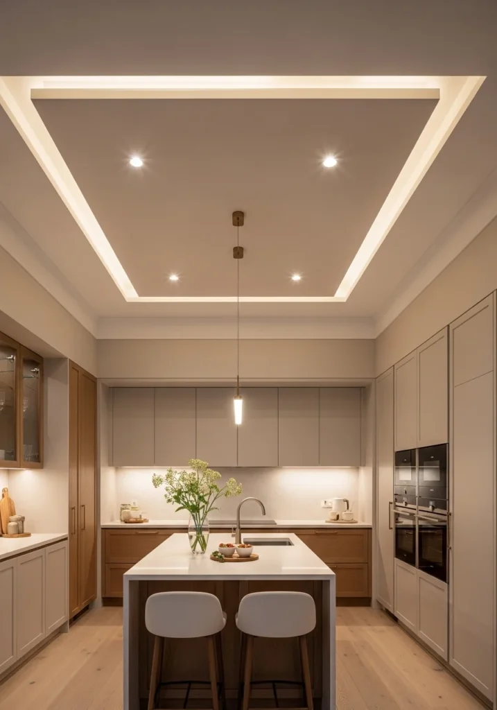 soft neutral painted kitchen ceiling creating calm and cohesive interior design