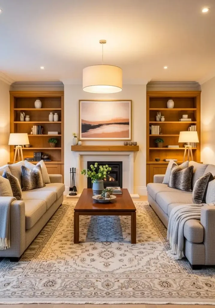 Living room with creamy off-white walls and warm décor for a soft elegant look.