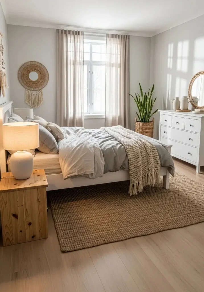 white furniture with wood accents cozy natural bedroom ideas
