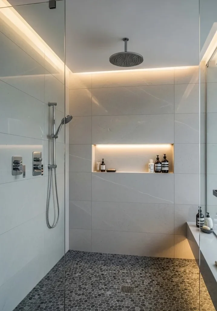 Dual showerheads in modern shower for a spa-like experience at home