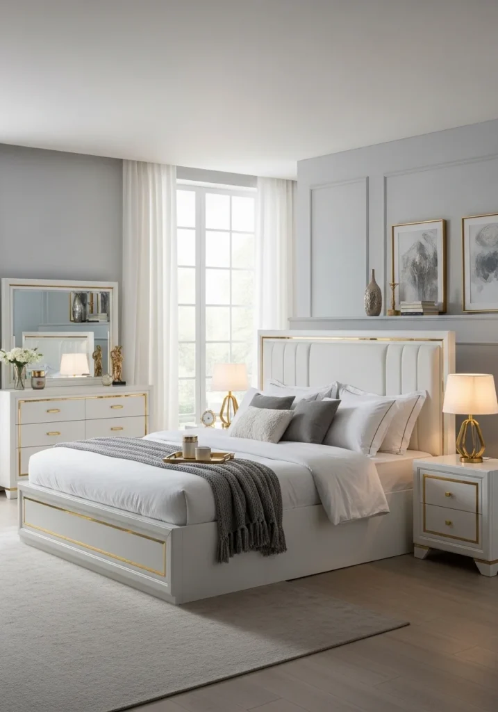 white furniture with gold accents elegant bedroom ideas