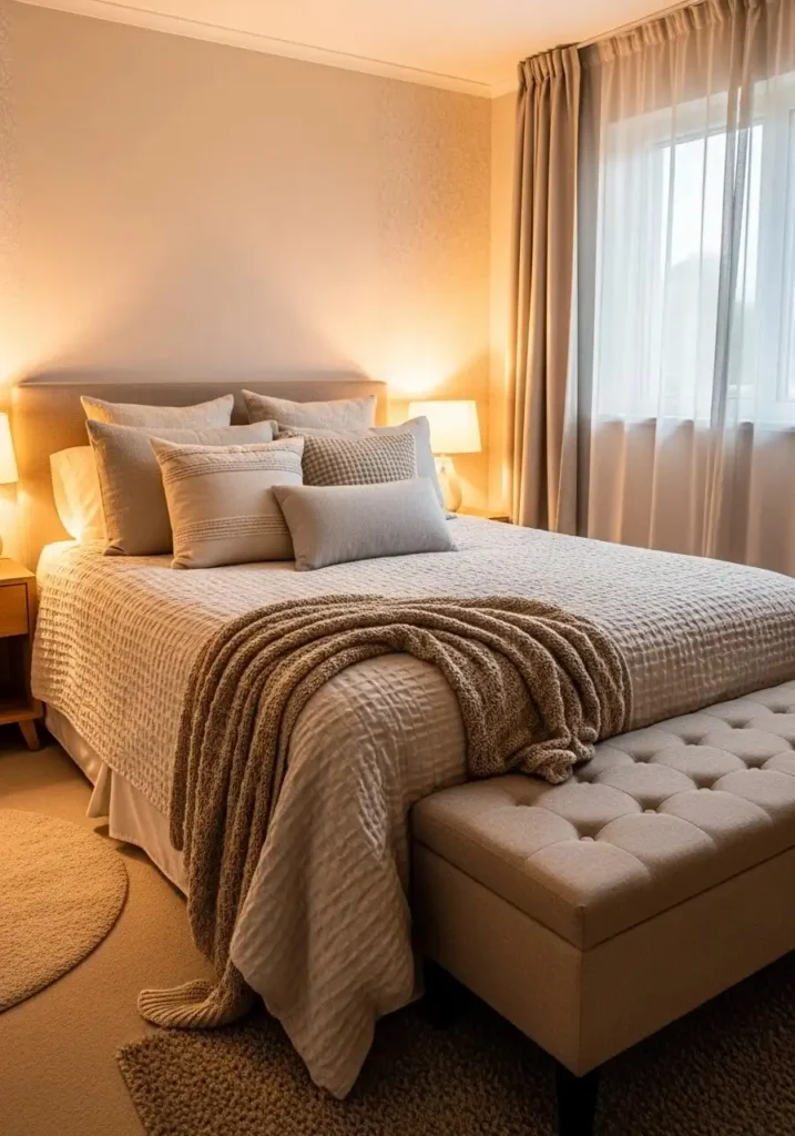 upholstered bench bedroom soft cozy bedroom bench ideas neutral decor