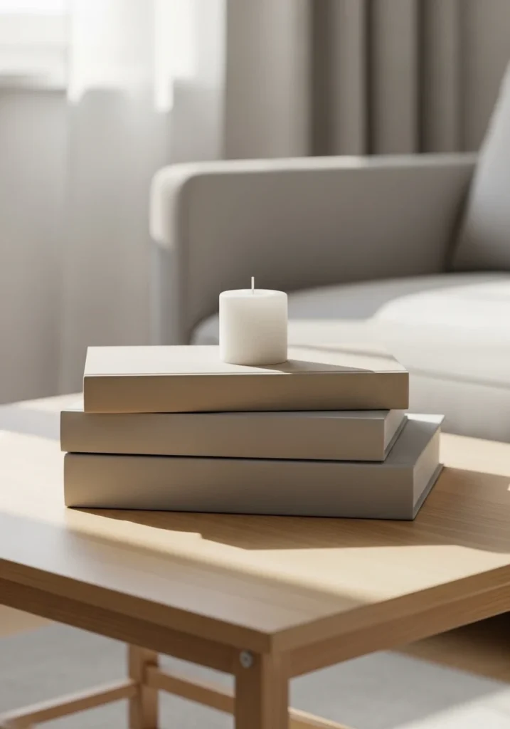 Stacked books with a small decor piece as a simple table centerpiece