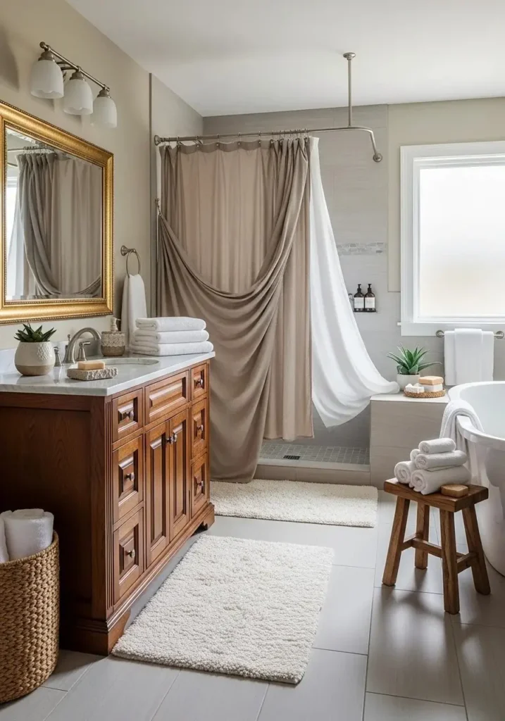 primary bathroom ideas soft textiles cozy spa-like