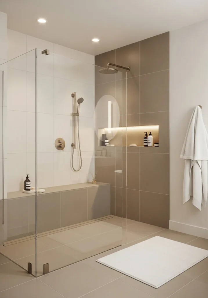 Neutral color palette shower creating a calming spa-like bathroom atmosphere
