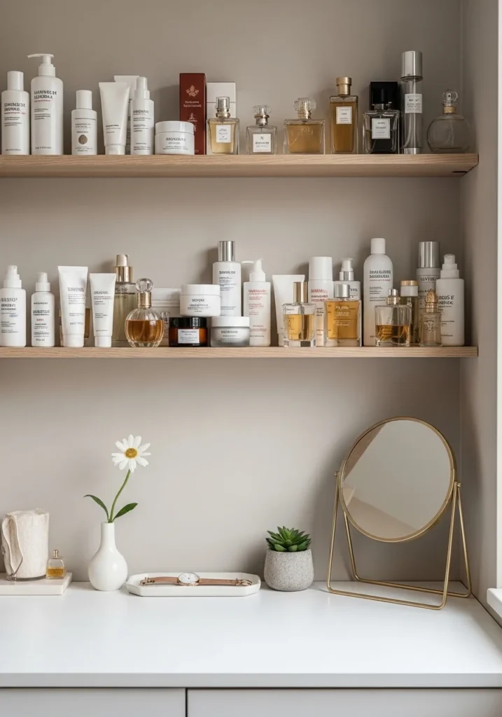 Dressing table with open shelving for stylish and organized storage