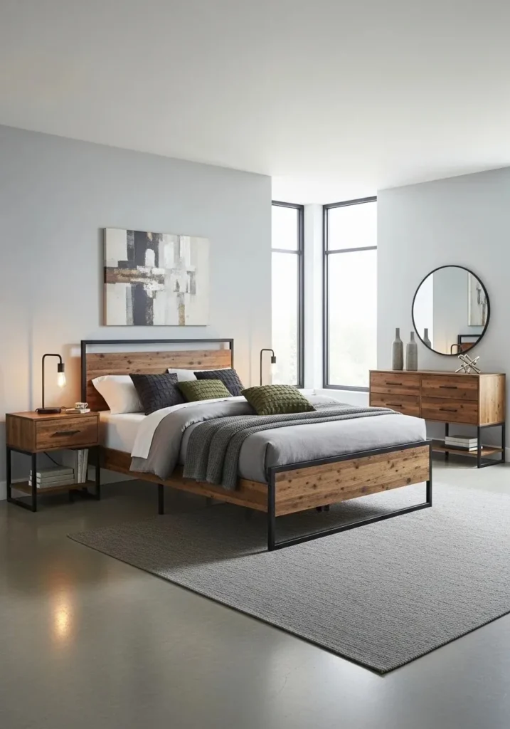 mixed material bedroom set wood metal furniture ideas modern bedroom