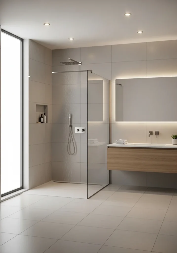 Open walk-in shower design without door for a modern and spacious bathroom feel